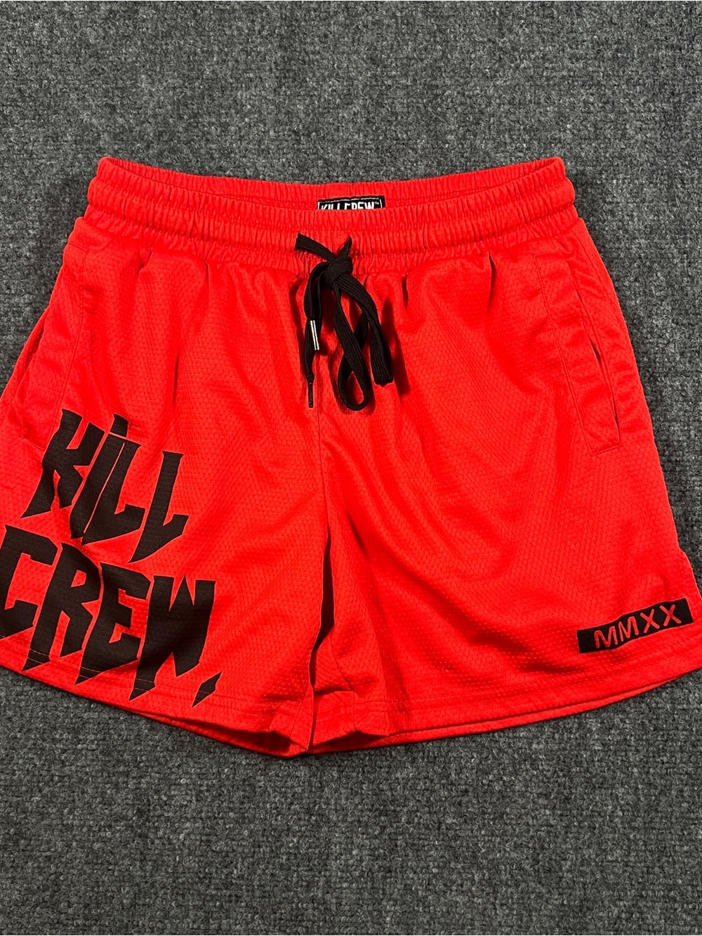 Kill Crew Bright Red Men's Athletic Mesh Shorts with Black Drawstring